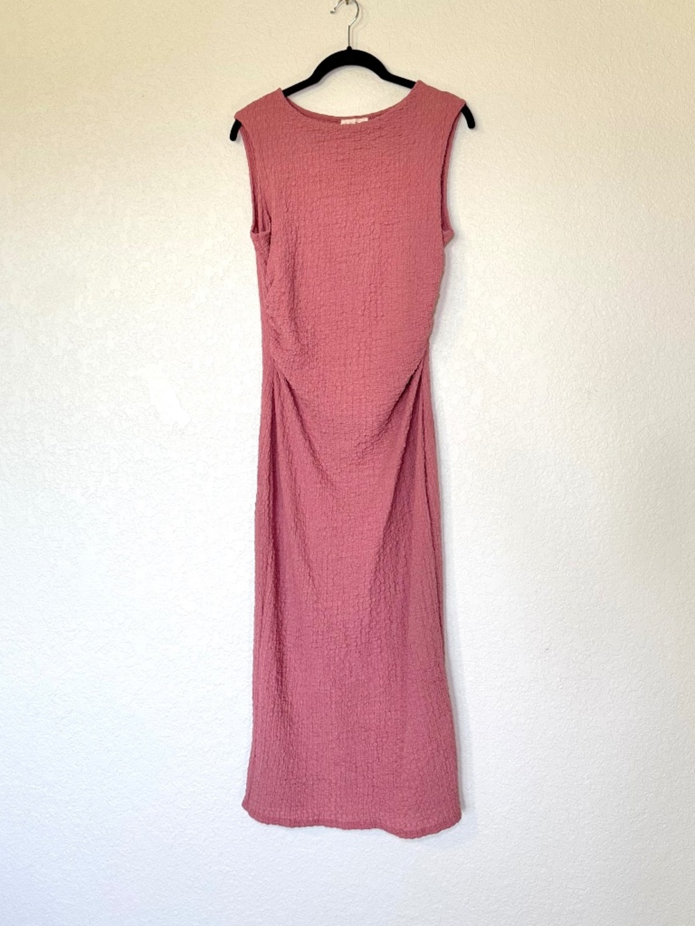 See You Monday Dress XL Blush Pink Textured Ruched Soft Midi Flattering New
